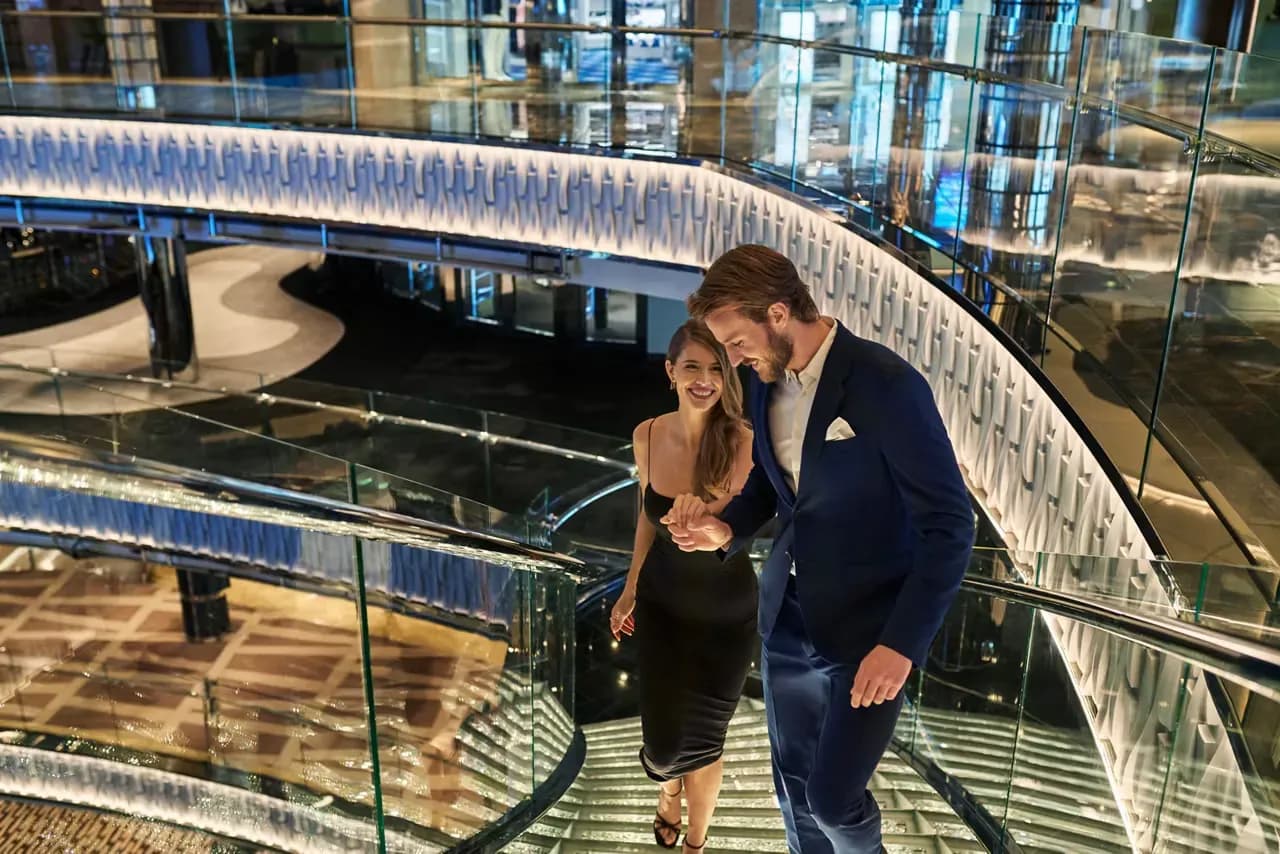 MSC World europa night life - couple on a romantic cruise