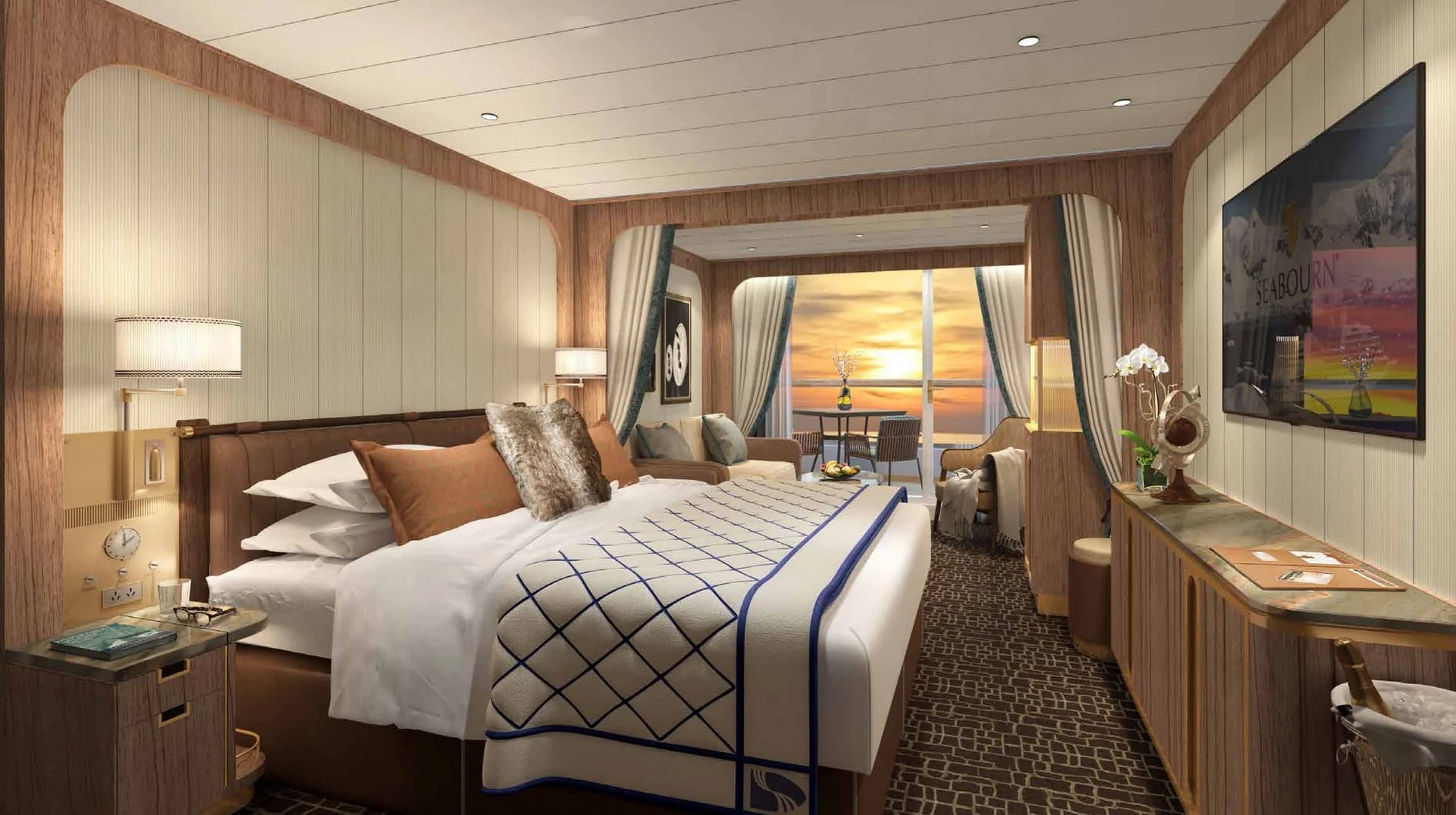seabourne cruiesline cabin, luxury cruise
